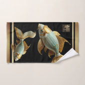 金ゴールド・玉焼コイ魚・黒・バスタオオルセット バスタオルセット (ハンドタオル)