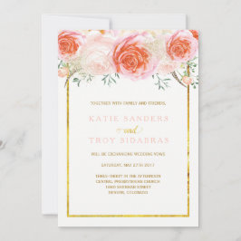 金ゴールド、珊瑚、モモおよびピンクの結婚式招待状 招待状