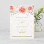 金ゴールド、珊瑚、モモおよびピンクの結婚式招待状 招待状 (スタンド正面)