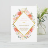 金ゴールド、珊瑚、モモおよびピンクの結婚式招待状 招待状 (スタンド正面)