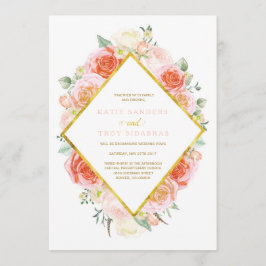 金ゴールド、珊瑚、モモおよびピンクの結婚式招待状 招待状