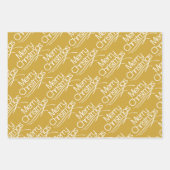 金ゴールド、白いクリスマスタイポグラフィとドットの休日 ラッピングペーパーシート (正面)