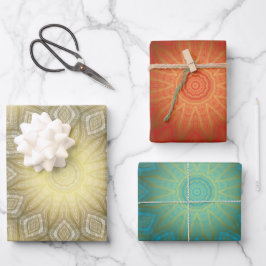 金ゴールド(白い青または赤の万華鏡のように千変万化するパターン) ラッピングペーパーシート