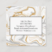 金ゴールド、白と灰色の大理石の渦巻き スクエア名刺 (裏面)