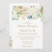 金ゴールド・白花結婚式招待状カード 招待状 (正面/裏面)