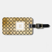 金ゴールド、白黒のクローバーの荷物のラベル ラゲッジタグ (正面横)