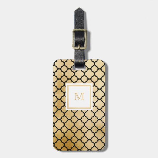 金ゴールド、白黒のクローバーの荷物のラベル ラゲッジタグ (正面縦)