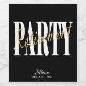 金ゴールド、白黒の退職パーティー ワインラベル (シングルラベル)