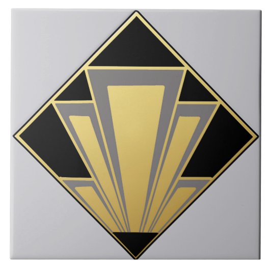 金ゴールド、白黒アールデコセラミック タイル (正面)