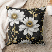 金ゴールド、白黒フローラ クッション (ブランケット)