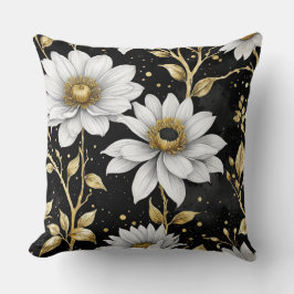 金ゴールド、白黒フローラ クッション