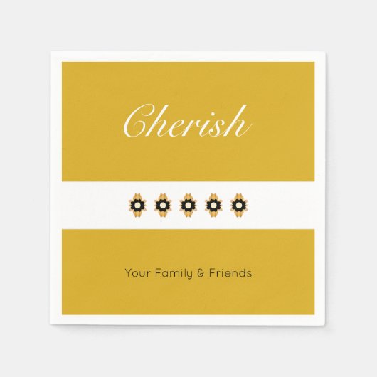 金ゴールド(白黒フローラ) スタンダードカクテルナプキン (正面)