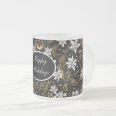 金ゴールド,白黒ポインセティハッピーホリデー フロストグラスマグカップ (正面右)