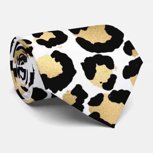 金ゴールド、白、および黒のヒョウ柄のネックタイ ネクタイ (ロール)
