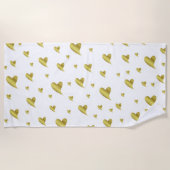 金ゴールド，白，ハート，愛，バレンタイン，形，記号， ビーチタオル (正面)