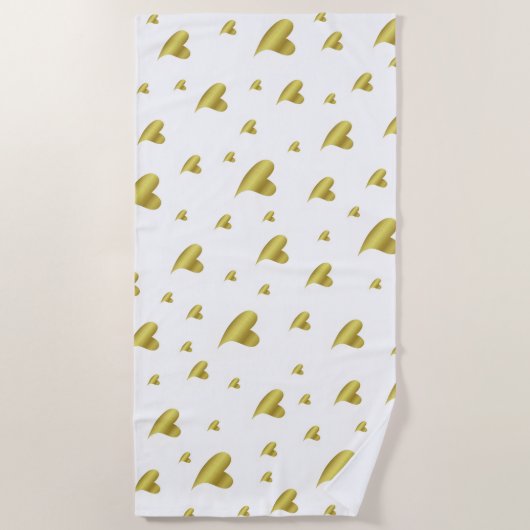 金ゴールド，白，ハート，愛，バレンタイン，形，記号， ビーチタオル (正面)