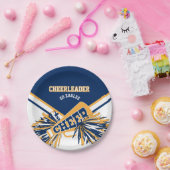 金ゴールド、白、青のチアリーダー ペーパープレート (パーティー)