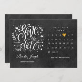 金ゴールド・素朴ハート・カレンダ日付の保存 招待状 (正面/裏面)