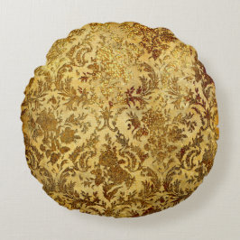 金ゴールド，素朴，ヴィンテージ,アンティーク，ダマスク，シックエレガント, ラウンドクッション