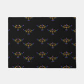 金ゴールド、紫と緑の抽象芸術の黒 ドアマット (正面)