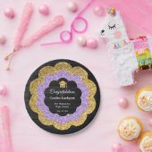 金ゴールド&紫グリッター花卒業式の日 ペーパープレート (パーティー)