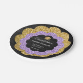 金ゴールド&紫グリッター花卒業式の日 ペーパープレート (アングル)