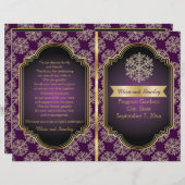 金ゴールド、紫色のスノーフレーク折り畳みウェディングプログラム (正面/裏面)