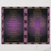 金ゴールド、紫色のスノーフレーク折り畳みウェディングプログラム (裏面)