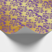 金ゴールド、紫色のダマスク織パターン2 ラッピングペーパー (角)