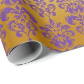金ゴールド、紫色のダマスク織パターン2 ラッピングペーパー (ロールコーナー)