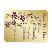 金ゴールド、紫色の蝶フローラ日付磁石を保存 マグネット (横)