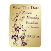 金ゴールド、紫色の蝶フローラ日付磁石を保存 マグネット (縦)