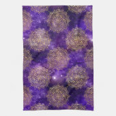 金ゴールド&紫銀河系法曼荼羅のパターン キッチンタオル (縦)