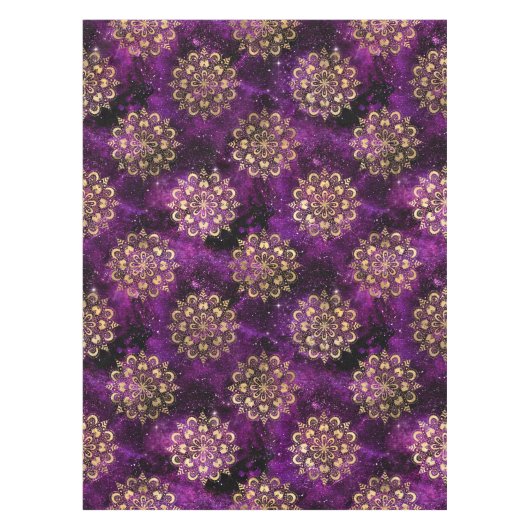 金ゴールド&紫銀河系法曼荼羅のパターン テーブルクロス (正面)