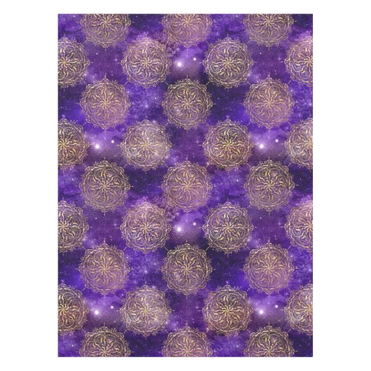 金ゴールド&紫銀河系法曼荼羅のパターン テーブルクロス (正面)