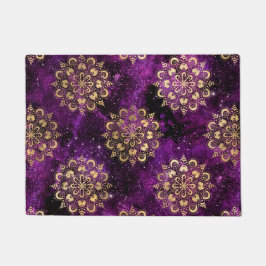 金ゴールド&紫銀河系法曼荼羅のパターン ドアマット