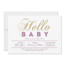 金ゴールド、紫 |女の子、モダンタイポグラフィ赤ちゃんシャワー