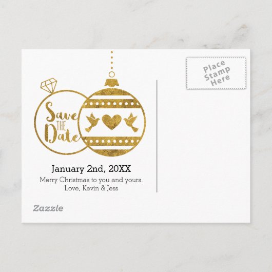 金ゴールド、結婚と明るいクリスマス日付を保存 案内ポストカード (裏面)