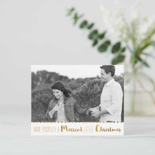 金ゴールド、結婚と明るいクリスマス日付を保存 案内ポストカード (スタンド正面)