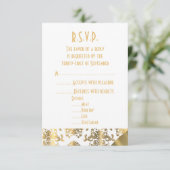金ゴールド、緑と白のダマスク結婚式R.S.V.P 出欠カード (スタンド正面)