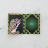 金ゴールド、緑のアイリッシュクローバー&フレーム結婚の感謝の言葉 サンキューカード (内部)