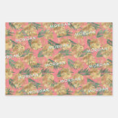 金ゴールド/緑の熱帯葉名前をカスタムする、3色 ラッピングペーパーシート (正面3)