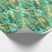 金ゴールド、緑及びターコイズによって大理石模様をつけられるパターン ラッピングペーパー (角)
