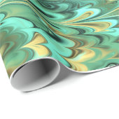 金ゴールド、緑及びターコイズによって大理石模様をつけられるパターン ラッピングペーパー (ロールコーナー)