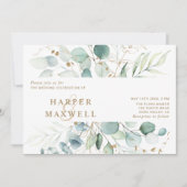 金ゴールド・緑色植物学結婚院 招待状 (正面)