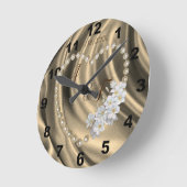 金ゴールド,緑,アイボリー,青,シルク&パール ラウンド壁時計 (傾斜)