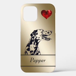 金ゴールド/赤いハート入力ダルマチアン犬iPhone 12ケース iPhone 12ケース