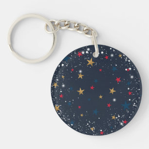 金ゴールド、赤い星、青の雪片。フェスティバル キーホルダー