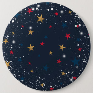金ゴールド、赤い星、青の雪片。フェスティバル 缶バッジ