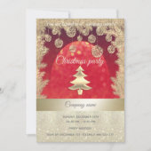 金ゴールド/赤のキラキラ企業の輝くクリスマスパーティー 招待状 (正面)